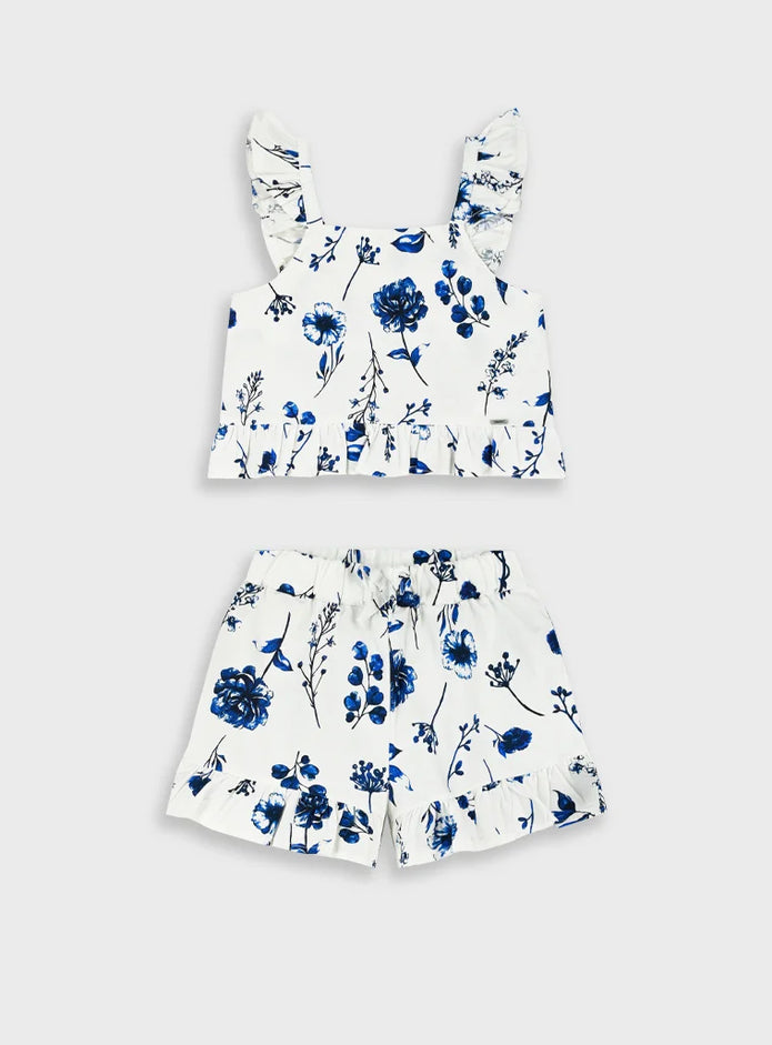 Energiers παιδικό σετ κοριτσιού με floral crop top και σορτσάκι σε μπλε λουλούδια