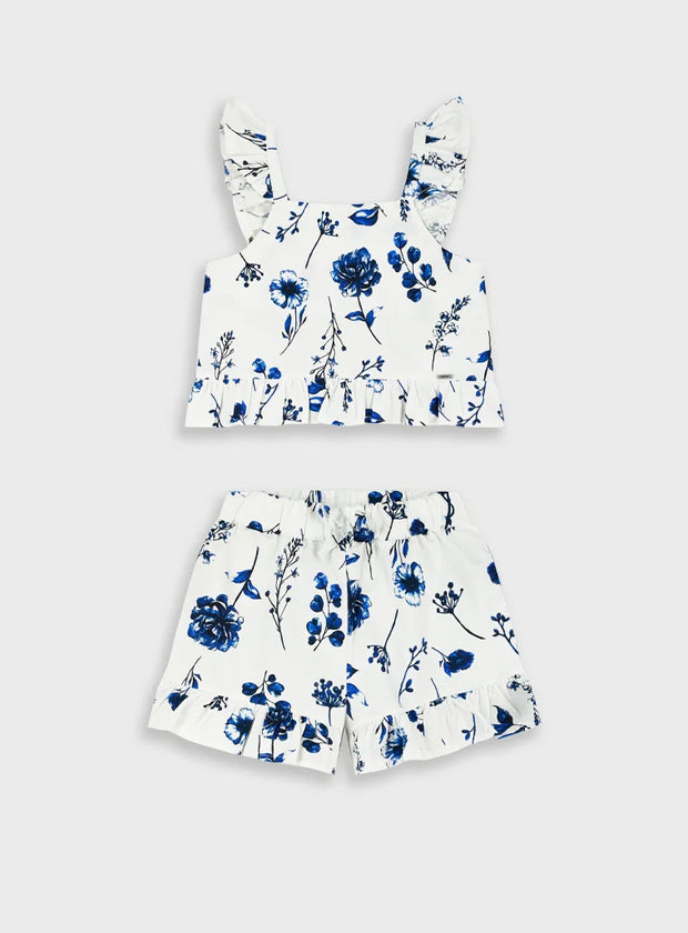 Energiers παιδικό σετ κοριτσιού με floral crop top και σορτσάκι σε μπλε λουλούδια