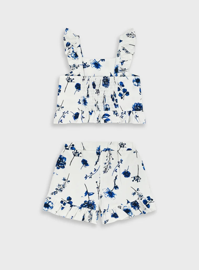 Energiers παιδικό σετ κοριτσιού με floral crop top και σορτσάκι σε μπλε λουλούδια