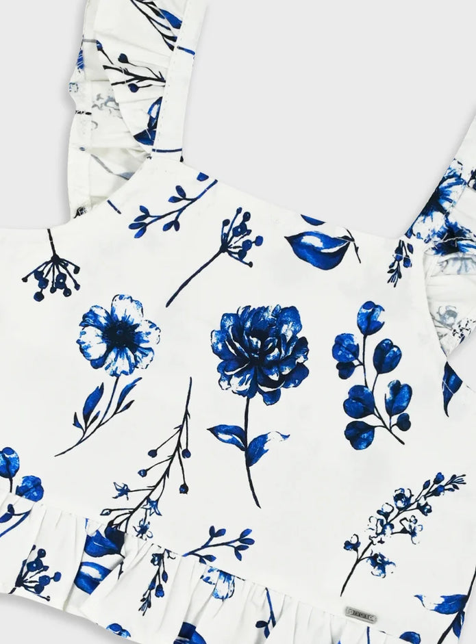 Energiers παιδικό σετ κοριτσιού με floral crop top και σορτσάκι σε μπλε λουλούδια