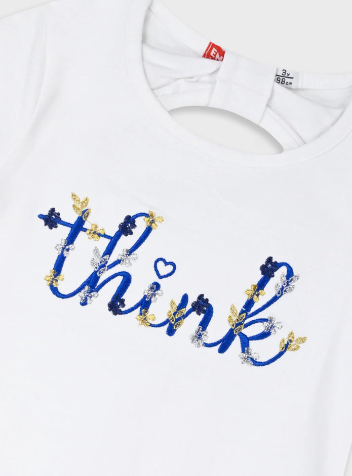 Energiers παιδική λευκή μπλούζα think με κέντημα και άνοιγμα στην πλάτη