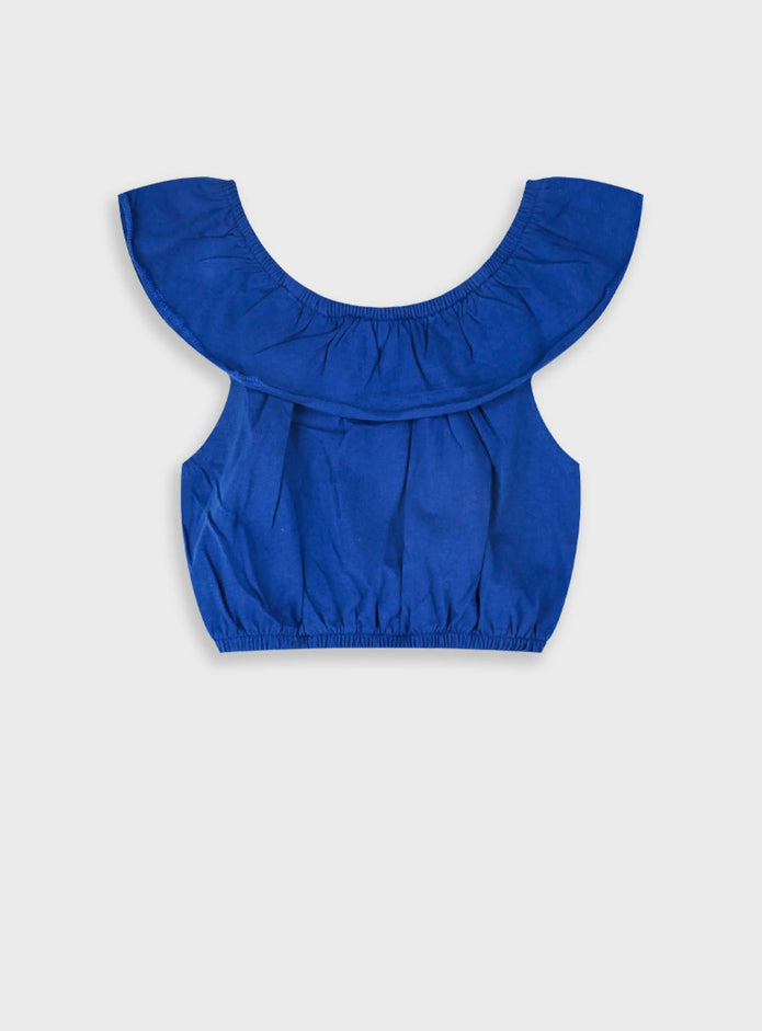 Energiers παιδικό μπλε crop top με βολάν στους ώμους για κορίτσι