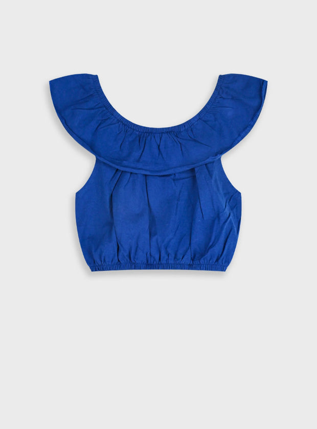 Energiers παιδικό μπλε crop top με βολάν στους ώμους για κορίτσι