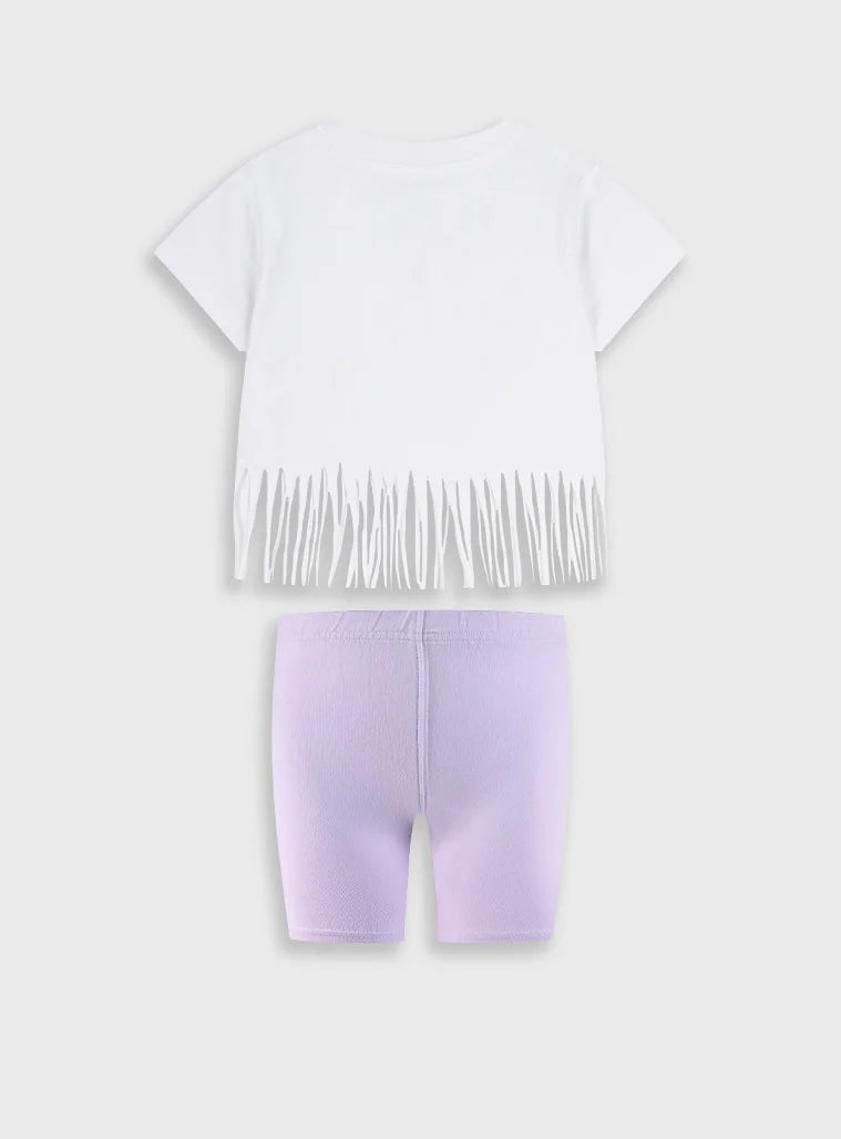 Energiers σετ κοριτσιού με λευκή μπλούζα Honolulu Hawaii με κρόσσια και λιλά κολάν