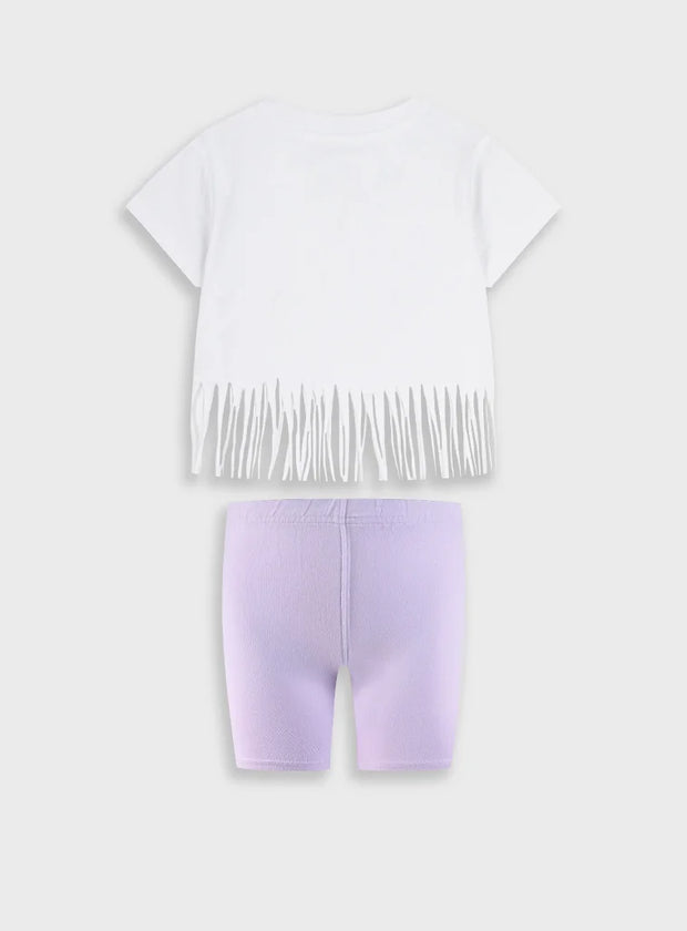 Energiers σετ κοριτσιού με λευκή μπλούζα Honolulu Hawaii με κρόσσια και λιλά κολάν