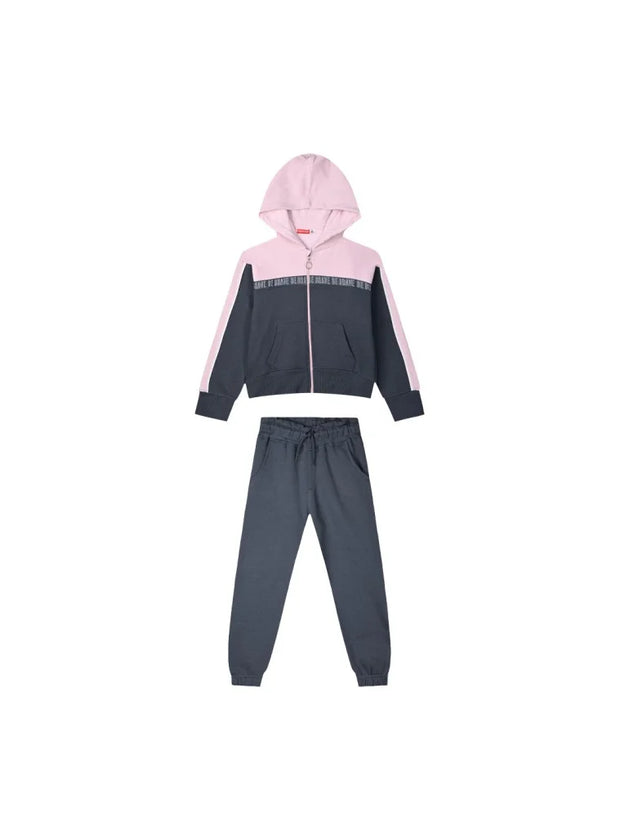 Energies Παιδικό Σετ Φόρμας με Κουκούλα σε Ροζ και Γκρι