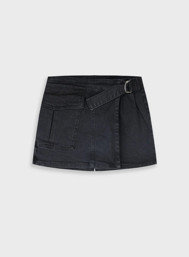 τζιν φούστα-σορτς Energiers μαύρη με αγκράφα και τσέπες