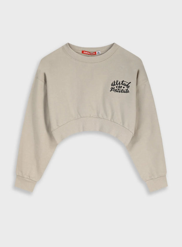 Energiers crop top φούτερ μπεζ με κέντημα Attitude of Gratitude