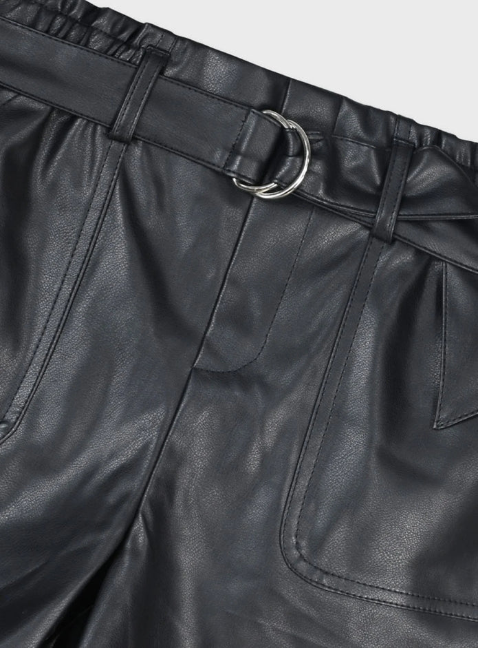 Μαύρο παιδικό σορτς δερματίνης Energiers με ζώνη και τσέπες