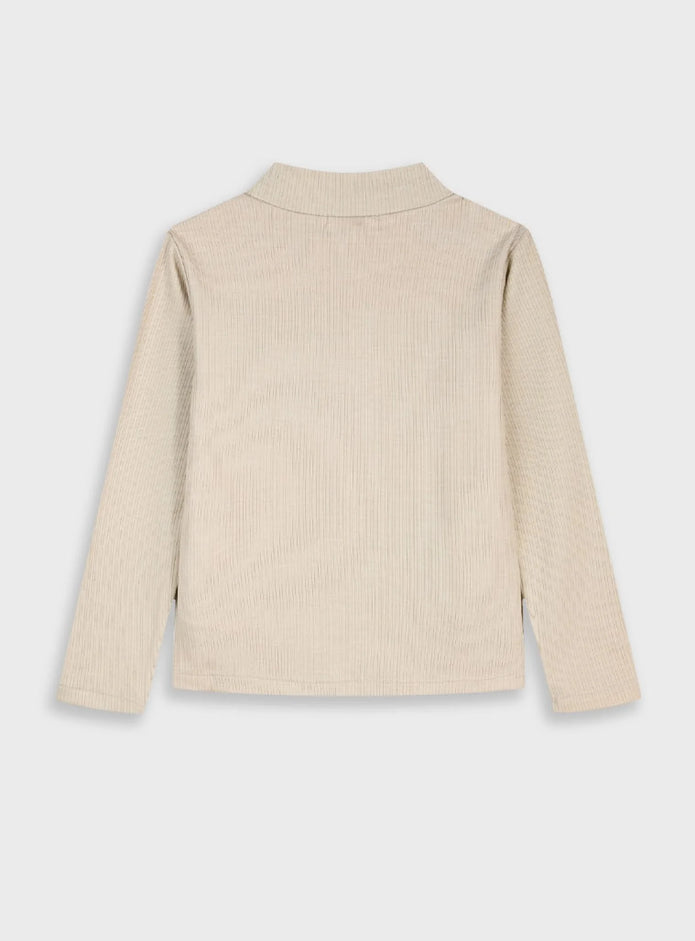 Παιδική ριμπ μπλούζα Energiers σε μπεζ χρώμα με μακρύ μανίκι και ζιβάγκο λαιμόκοψη