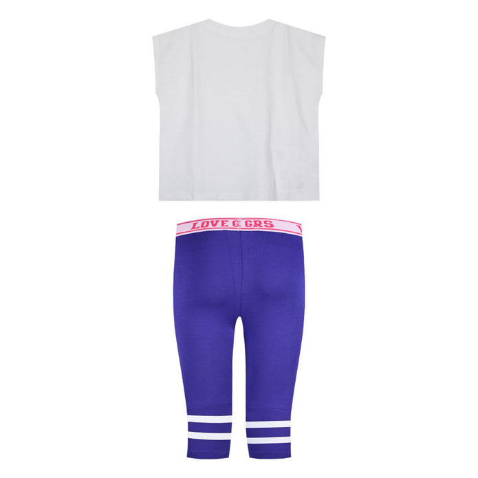 Παιδικό σετ με λευκό crop top και ροζ στάμπα 