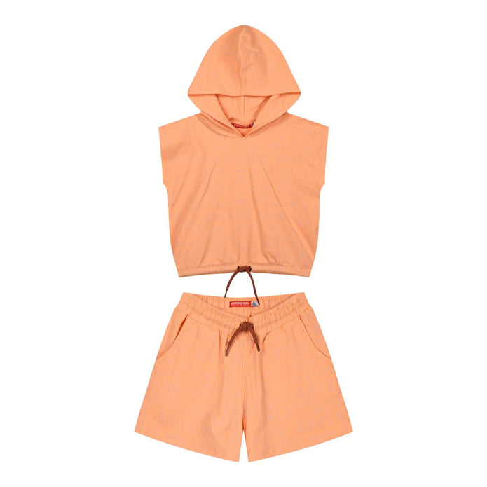 Energiers Kids' Sleeveless Hoodie and Shorts Set in Orange Color