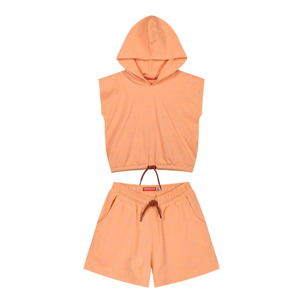 Energiers Kids' Sleeveless Hoodie and Shorts Set in Orange Color