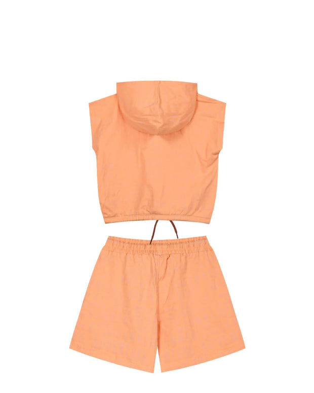 Energiers Kids' Sleeveless Hoodie and Shorts Set in Orange Color