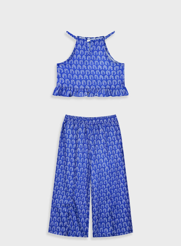 Μπλε παιδικό καλοκαιρινό σετ Energiers με crop top και παντελόνα