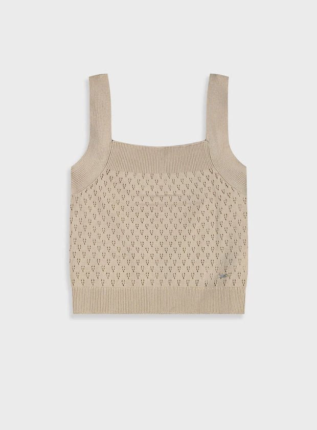 Παιδικό κοριτσίστικο πλεκτό μπεζ τοπ Energiers με φαρδιές τιράντες και διάτρητο σχέδιο