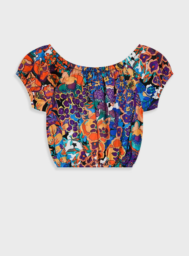 Παιδικό φόρεμα λευκό με μπλε λουλούδια και σκούρο μπλε φιόγκο στη μέση