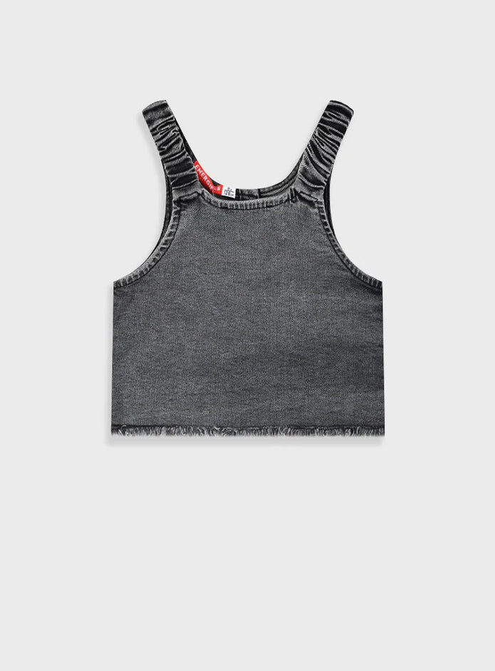 Παιδικό denim crop top Energiers με κουμπιά μπροστά σε μαύρη και ανοιχτό μπλε απόχρωση

