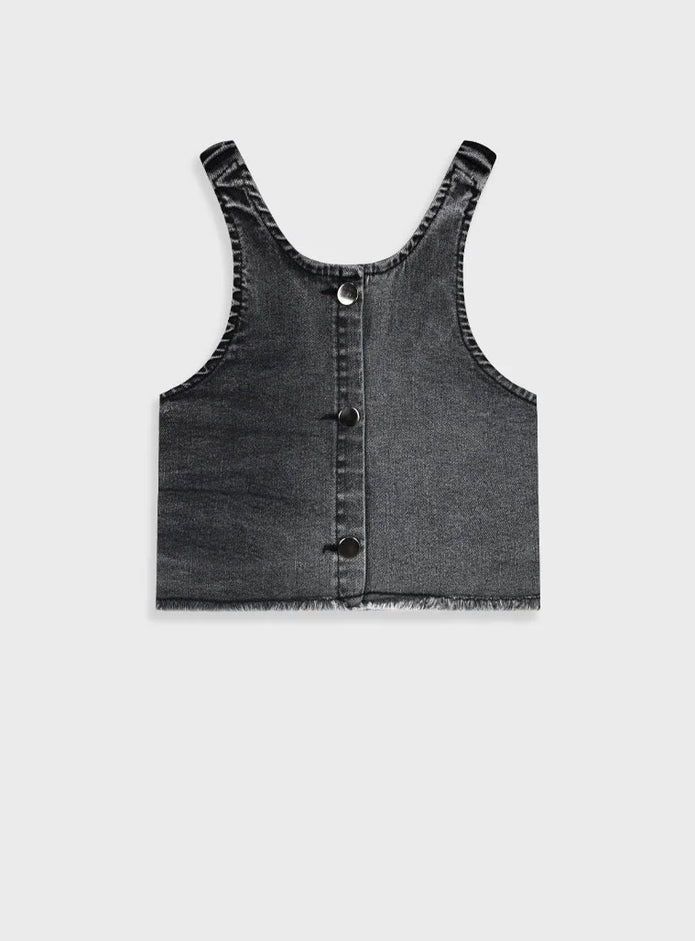 Παιδικό denim crop top Energiers με κουμπιά μπροστά σε μαύρη και ανοιχτό μπλε απόχρωση

