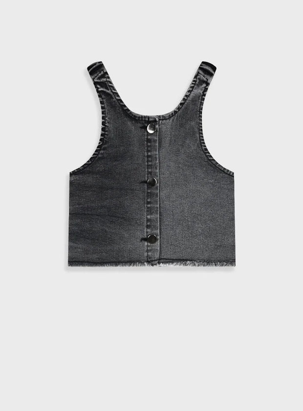 Παιδικό denim crop top Energiers με κουμπιά μπροστά σε μαύρη και ανοιχτό μπλε απόχρωση

