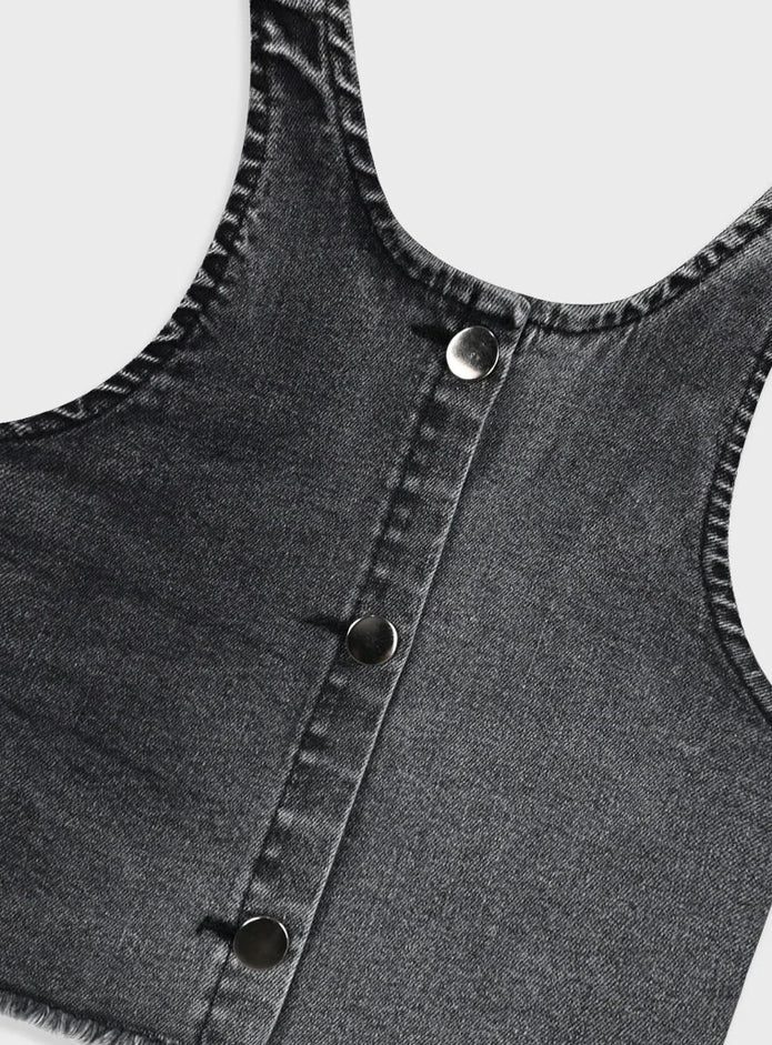 Παιδικό denim crop top Energiers με κουμπιά μπροστά σε μαύρη και ανοιχτό μπλε απόχρωση

