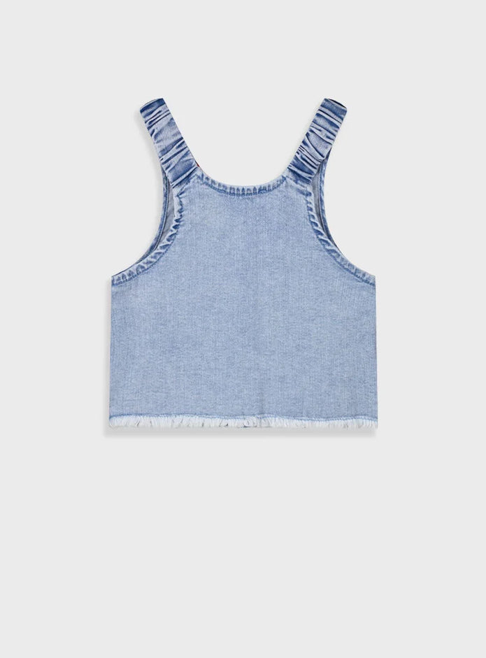 Παιδικό denim crop top Energiers με κουμπιά μπροστά σε μαύρη και ανοιχτό μπλε απόχρωση

