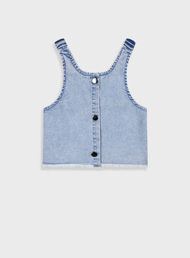 Παιδικό denim crop top Energiers με κουμπιά μπροστά σε μαύρη και ανοιχτό μπλε απόχρωση

