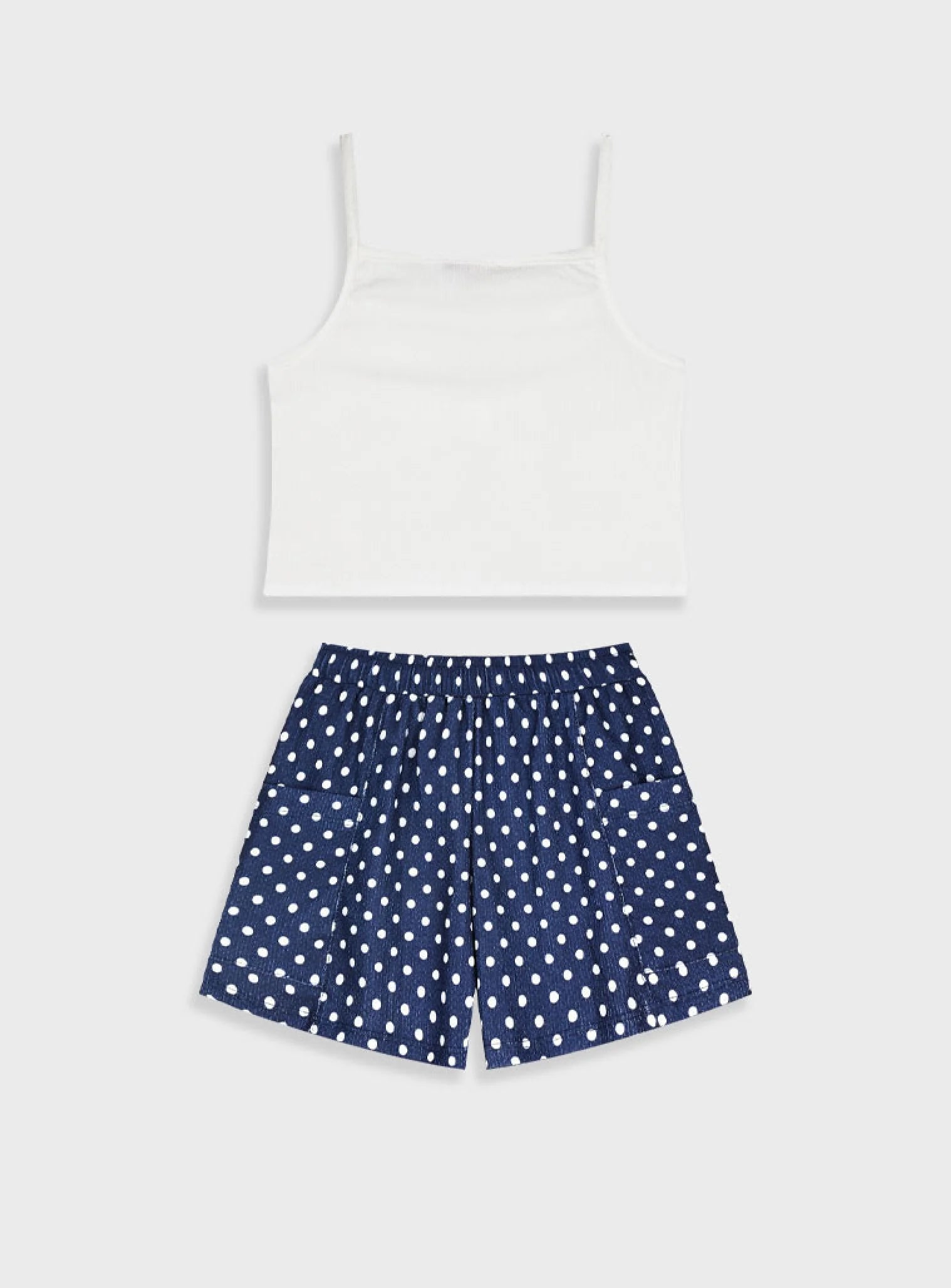 Λευκό crop top Energiers με φιόγκο και μπλε πουά βερμούδα με τσέπες για κορίτσια