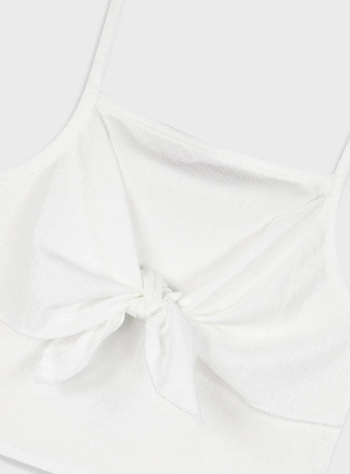 Λευκό crop top Energiers με φιόγκο και μπλε πουά βερμούδα με τσέπες για κορίτσια
