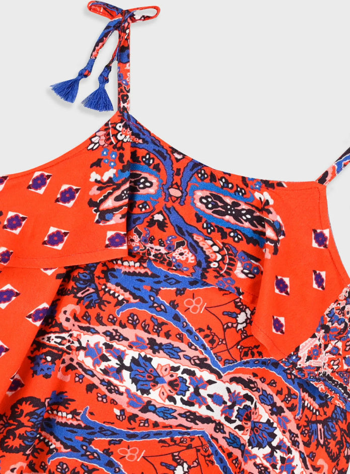 Σετ Energiers για κορίτσια με κόκκινο εμπριμέ τοπ με βολάν και ασορτί σορτσάκι με κορδόνι