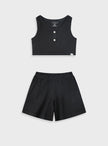 Μαύρο παιδικό καλοκαιρινό σετ Energiers για κορίτσια με ριμπ μπουστάκι και ασορτί σορτσάκι