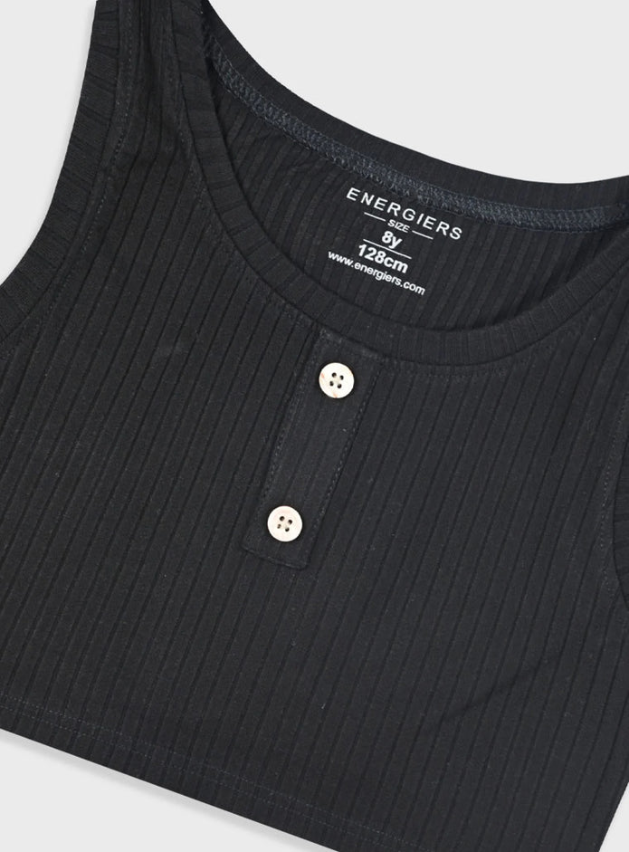 Μαύρο παιδικό καλοκαιρινό σετ Energiers για κορίτσια με ριμπ μπουστάκι και ασορτί σορτσάκι