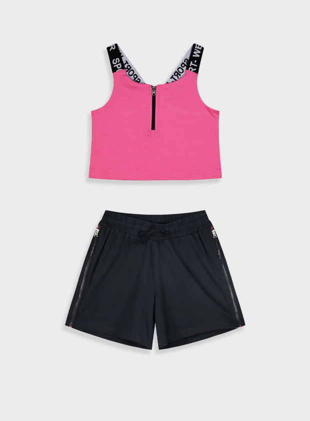 Energiers αθλητικό σετ για κορίτσια με ροζ μπουστάκι και μαύρο σορτσάκι