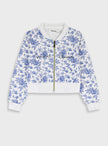 Energiers παιδικό crop jacket λευκό με σιέλ φλοράλ σχέδιο και μπροστινό φερμουάρ