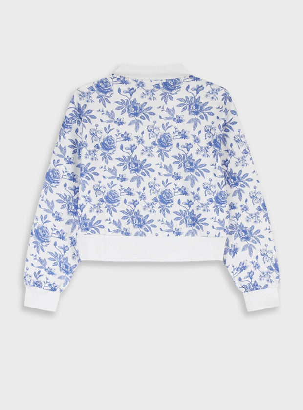 Energiers παιδικό crop jacket λευκό με σιέλ φλοράλ σχέδιο και μπροστινό φερμουάρ