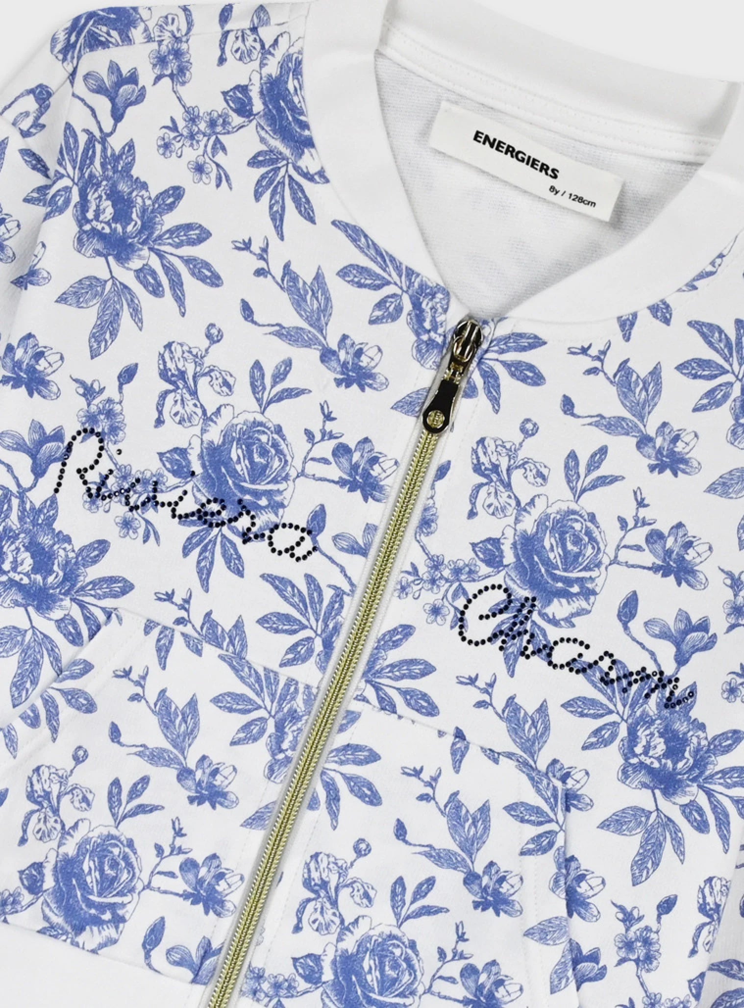 Energiers παιδικό crop jacket λευκό με σιέλ φλοράλ σχέδιο και μπροστινό φερμουάρ