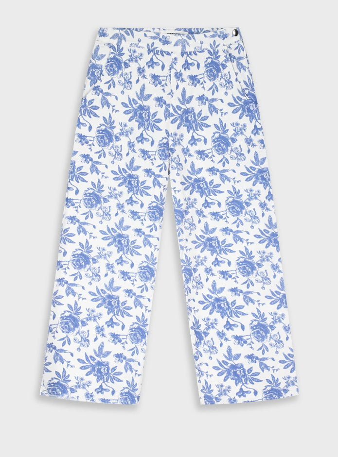 Energiers παιδική παντελόνα λευκή με σιέλ φλοράλ σχέδιο και φαρδιά γραμμή