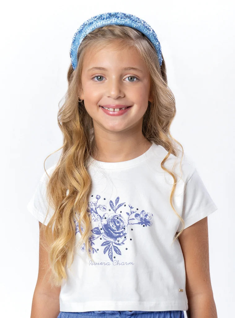 Energiers παιδικό crop μπλουζάκι κοντομάνικο Riviera με floral τύπωμα για κορίτσι
