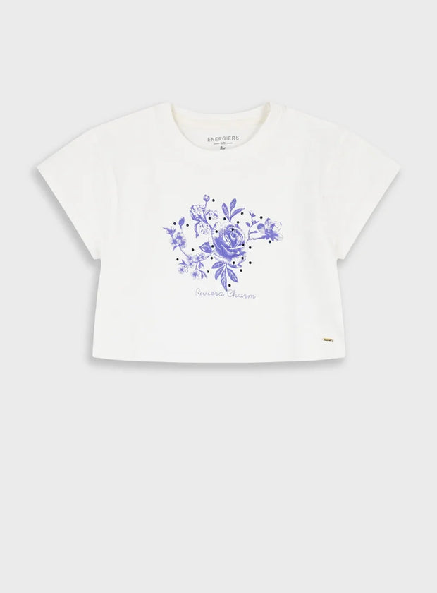Energiers παιδικό crop μπλουζάκι κοντομάνικο Riviera με floral τύπωμα για κορίτσι