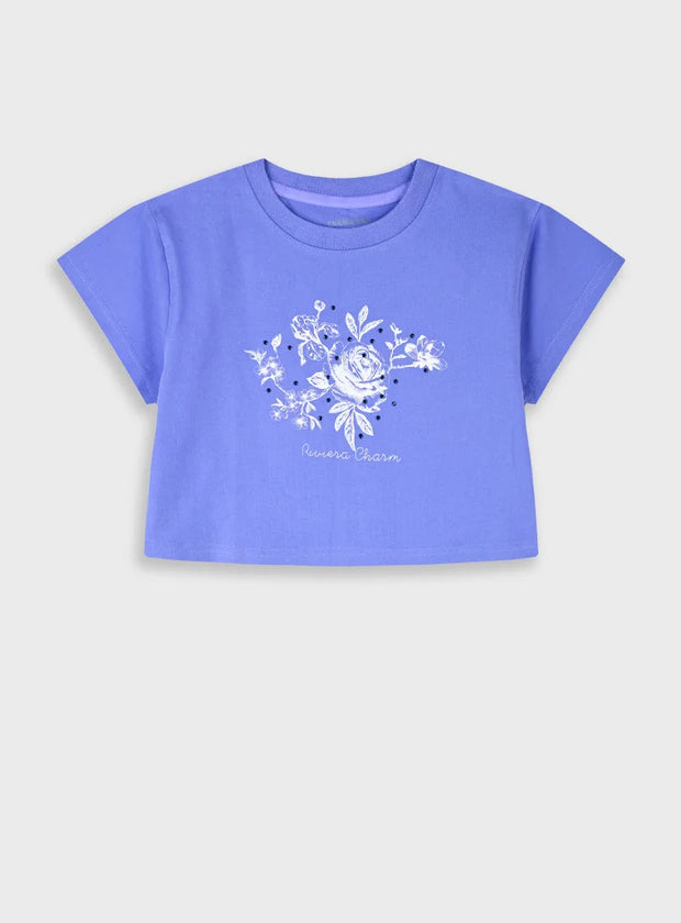 Energiers παιδικό κοντομάνικο crop μπλουζάκι Riviera με floral σχέδιο για κορίτσι