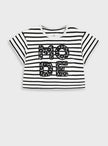 παιδικό crop top Energiers ριγέ λευκό μαύρο με κέντημα MODE 100% βαμβάκι