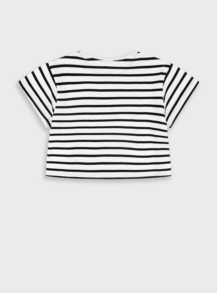 παιδικό crop top Energiers ριγέ λευκό μαύρο με κέντημα MODE 100% βαμβάκι