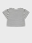παιδικό crop top Energiers ριγέ λευκό μαύρο με κέντημα MODE 100% βαμβάκι