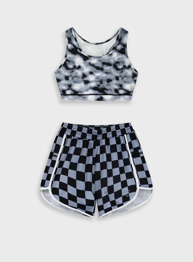Energiers παιδικό αθλητικό σετ με μαύρο γκρι μπουστάκι tie dye και καρό σορτσάκι