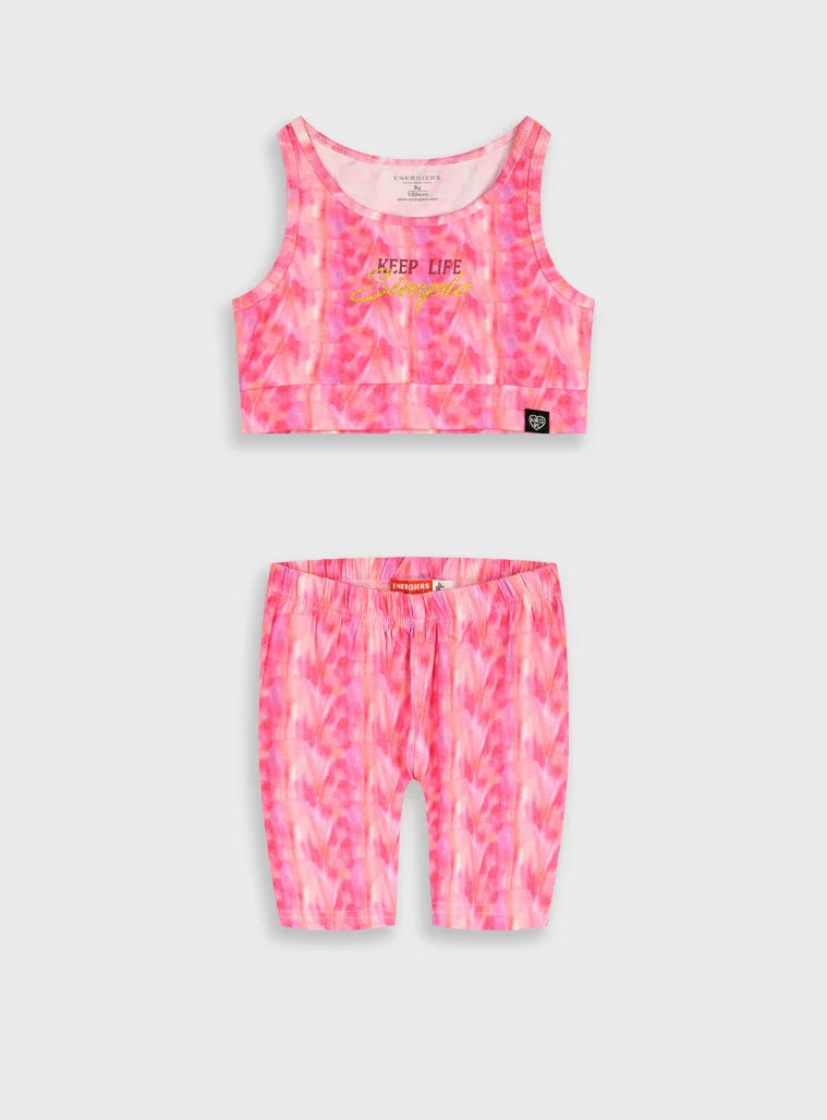 παιδικό σετ Energiers tie dye ροζ crop top και κολάν σορτσάκι 95% βαμβάκι 5% ελαστάνη