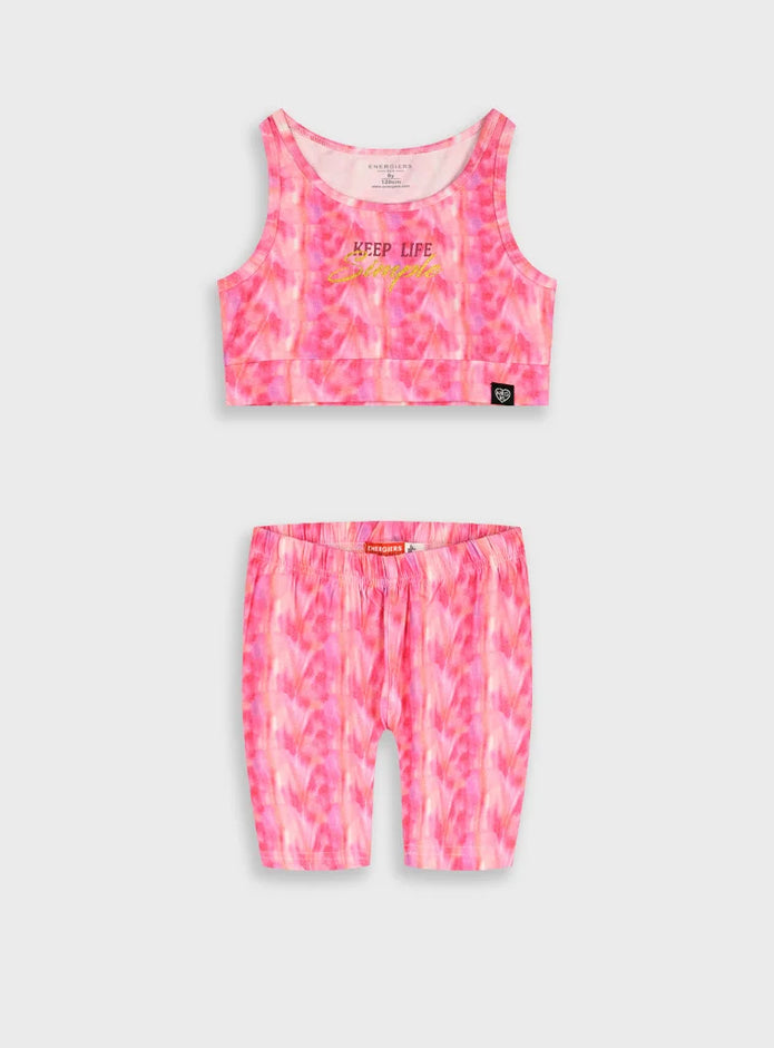 παιδικό σετ Energiers tie dye ροζ crop top και κολάν σορτσάκι 95% βαμβάκι 5% ελαστάνη