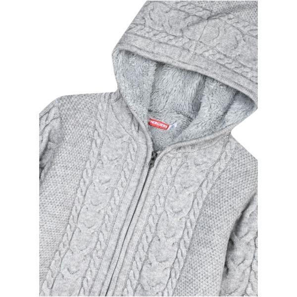 Παιδική πλεκτή ζακέτα Energiers με κουκούλα και επένδυση γούνας σε μελάνζ γκρι χρώμα