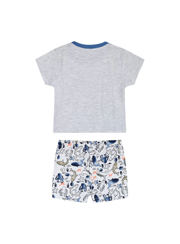 Βρεφική πυτζάμα Energiers Sweet Dreams αγόρι γκρι μελανζέ με σχέδιο φάλαινα και σορτσάκι θαλάσσια ζωάκια