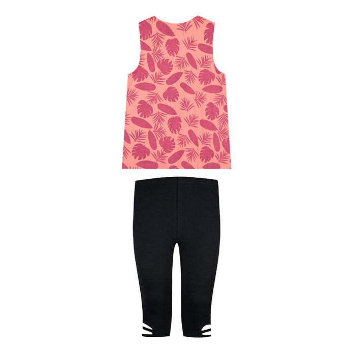 Σετ Energiers για κορίτσι με κοραλλί αμάνικη μπλούζα με τροπικό μοτίβο και μαύρο κάπρι κολάν

