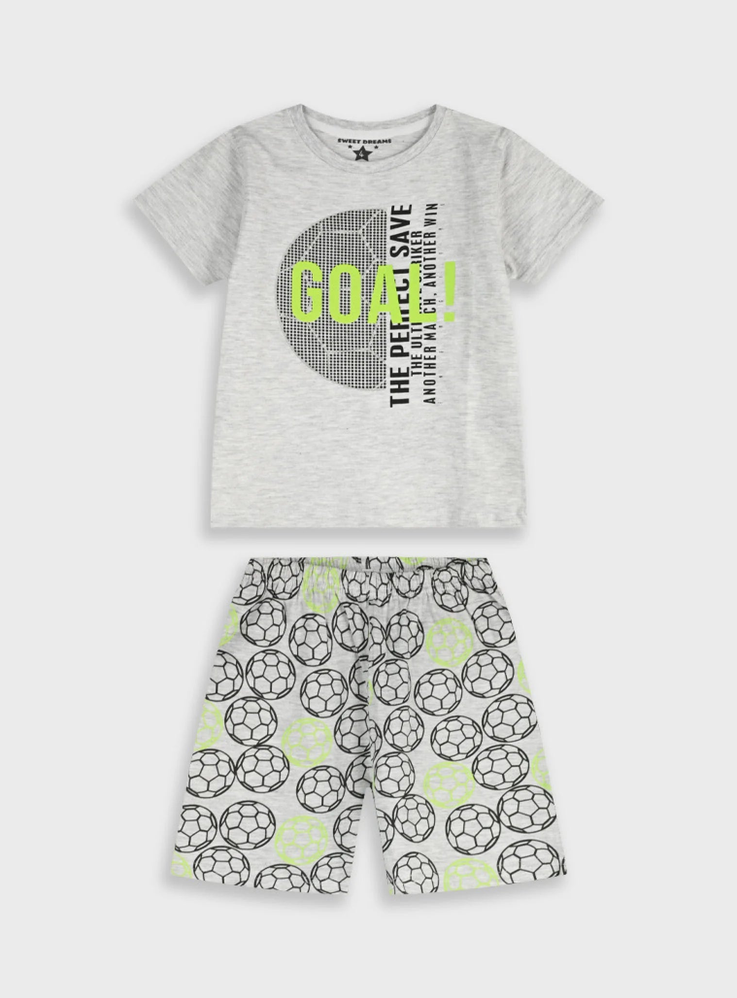 Παιδική πυτζάμα Energiers Sweet Dreams αγόρι γκρι μελανζέ GOAL με σορτσάκι μπάλες ποδοσφαίρου